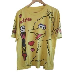 Vintage Sesame Street Big Bird Shirt Womens XL Yellow 90s Colorful Retro Cartoon